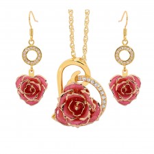 Gold Rose & Pink Heart Theme Jewellery Set